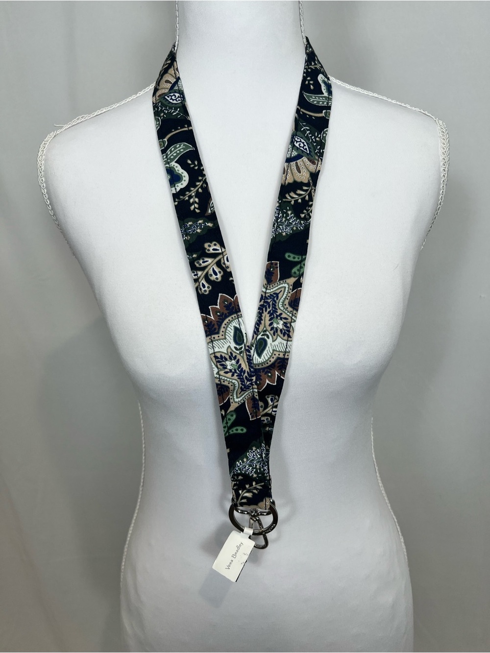 Vera Bradley Navy Paisley Fabric Lanyard with Silver Hardware - Java Navy Camo